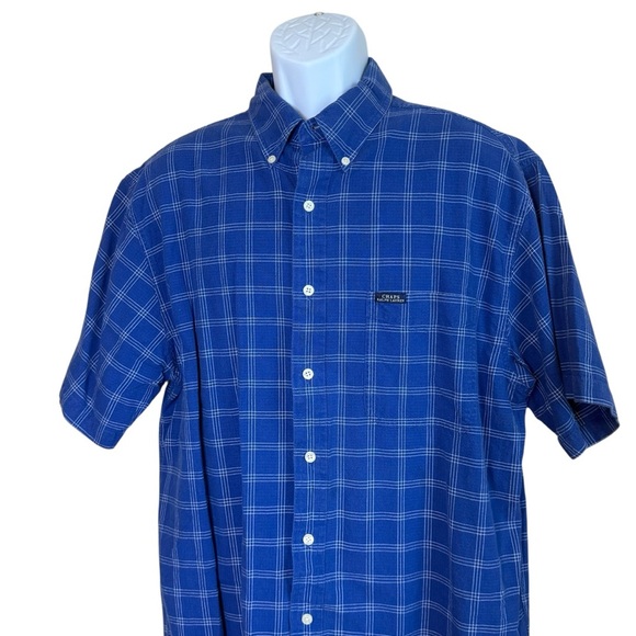 Chaps Ralph Lauren Blue Windowpane Plaid Short Sleeved Button Down Shirt Large - Picture 1 of 8